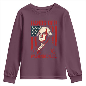 Hands Off DC Patriotic Youth Sweatshirt George Washington American Flag TS02 Maroon Print Your Wear