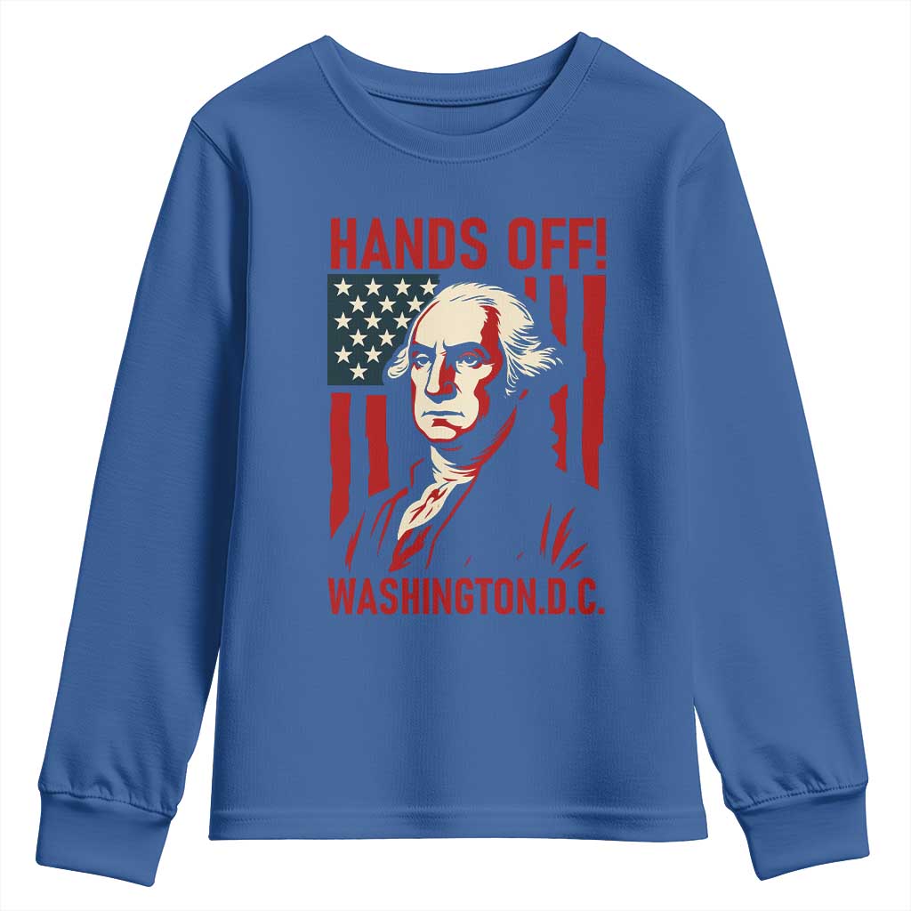 Hands Off DC Patriotic Youth Sweatshirt George Washington American Flag TS02 Royal Blue Print Your Wear