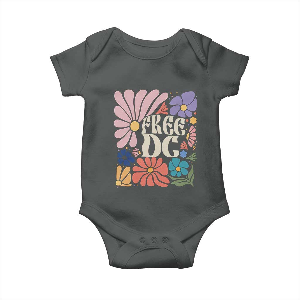 Free DC Subtle Groovy Floral Baby Onesie Washington D.C. Rights Retro Hippie Style TS02 Dark Heather Print Your Wear