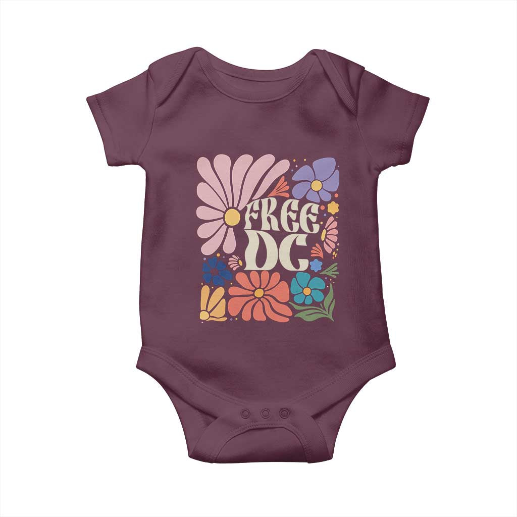 Free DC Subtle Groovy Floral Baby Onesie Washington D.C. Rights Retro Hippie Style TS02 Maroon Print Your Wear