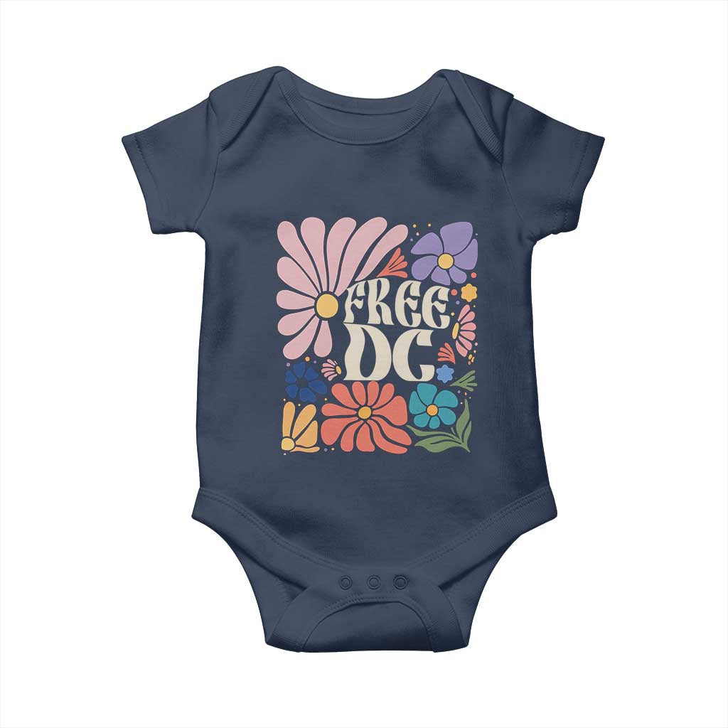 Free DC Subtle Groovy Floral Baby Onesie Washington D.C. Rights Retro Hippie Style TS02 Navy Print Your Wear