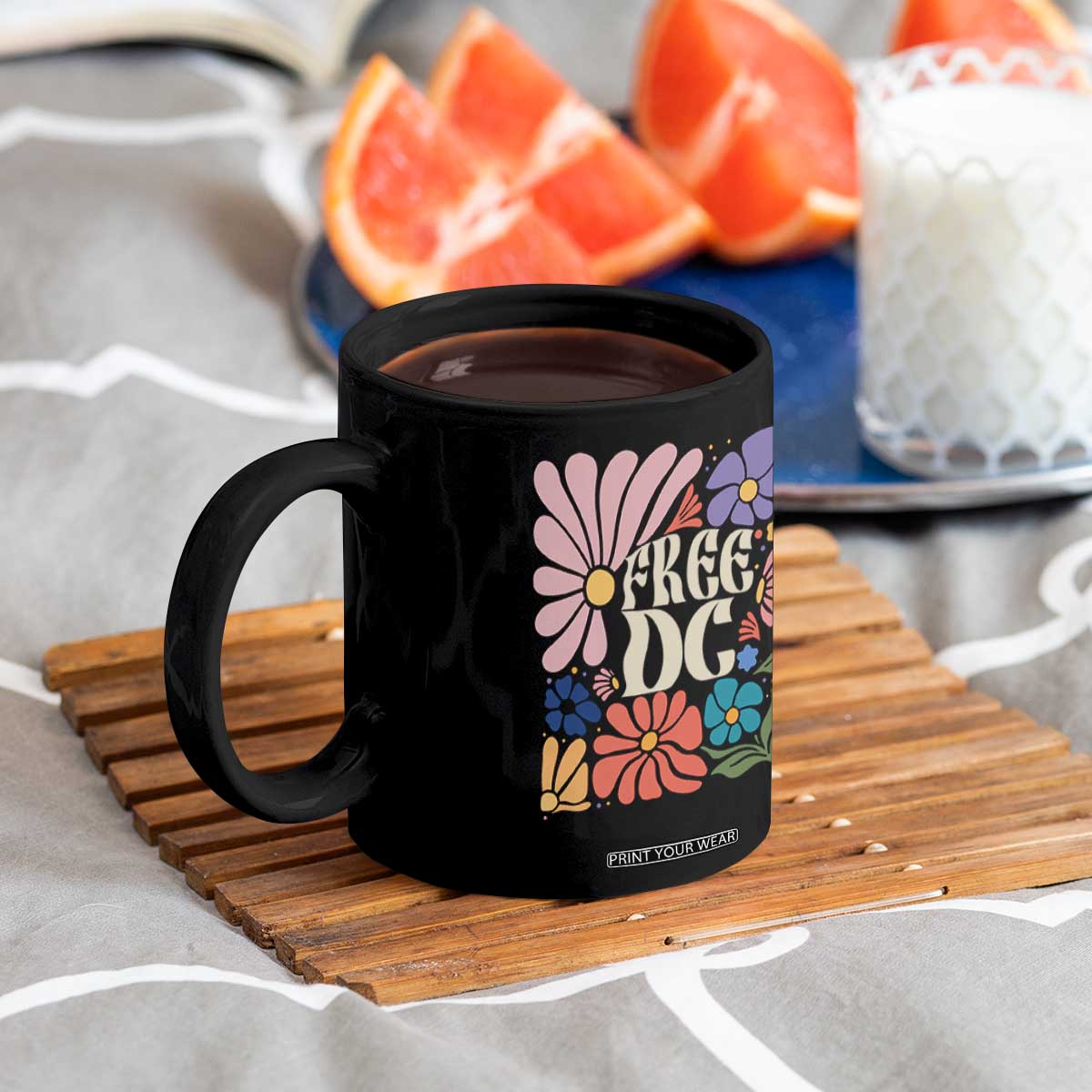 Free DC Subtle Groovy Floral Coffee Mug Washington D.C. Rights Retro Hippie Style TS02 Print Your Wear