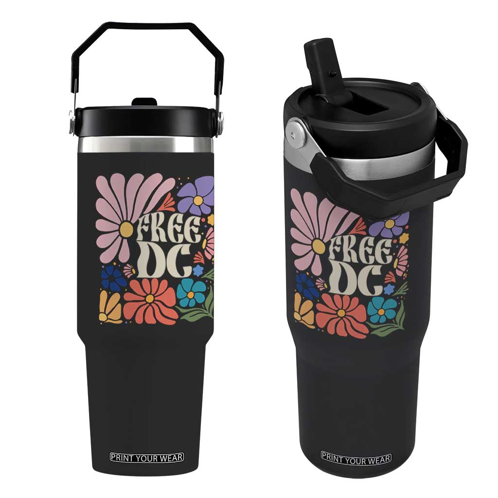 Free DC Subtle Groovy Floral Flip Straw Tumbler Washington D.C. Rights Retro Hippie Style TS02 One Size: 30 oz Black Print Your Wear
