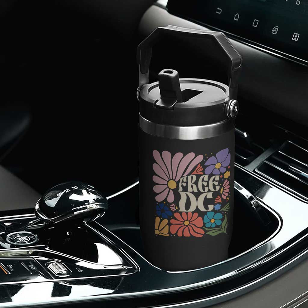 Free DC Subtle Groovy Floral Flip Straw Tumbler Washington D.C. Rights Retro Hippie Style TS02 Print Your Wear