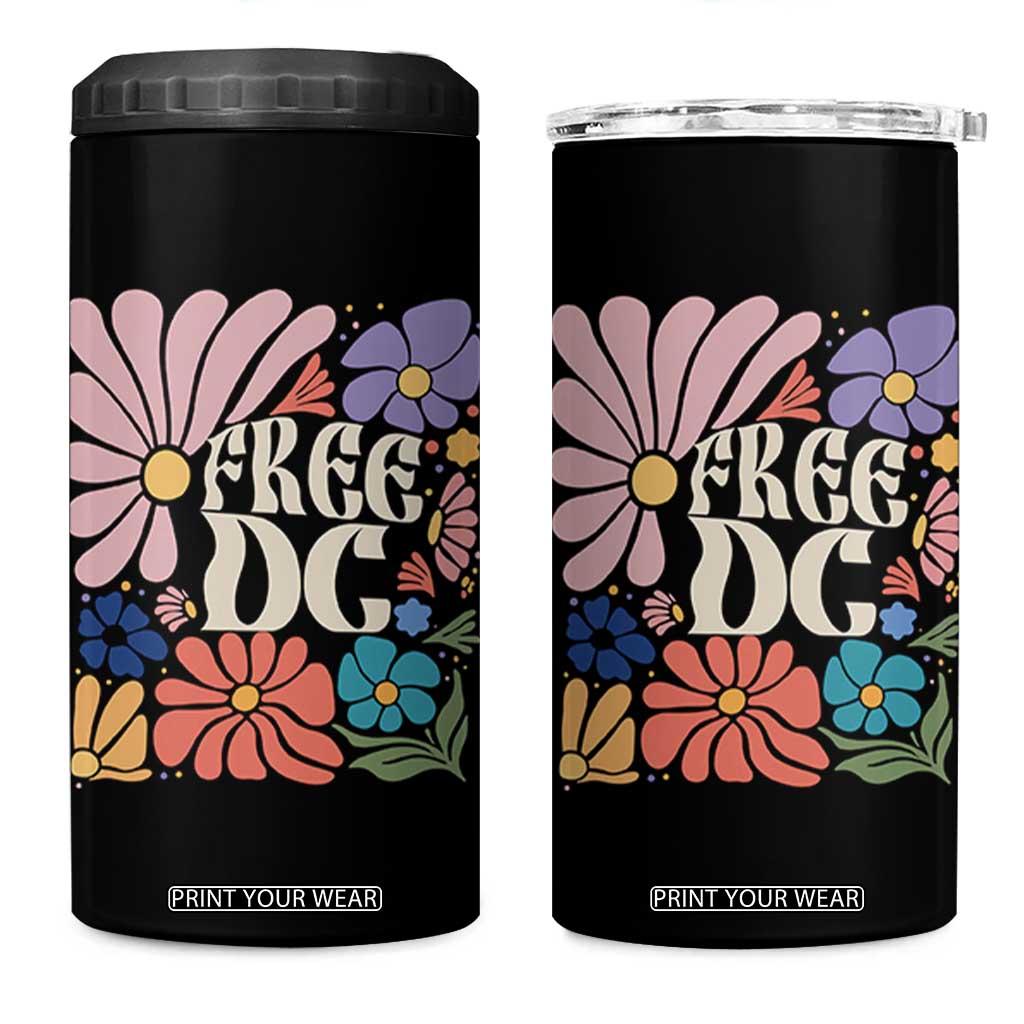 Free DC Subtle Groovy Floral 4 in 1 Can Cooler Tumbler Washington D.C. Rights Retro Hippie Style TS02 One Size: 16 oz Black Print Your Wear