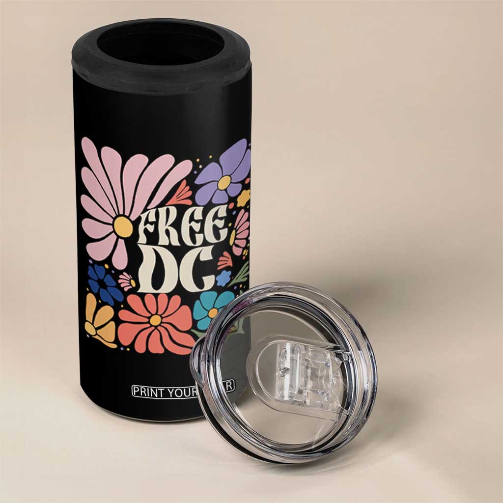 Free DC Subtle Groovy Floral 4 in 1 Can Cooler Tumbler Washington D.C. Rights Retro Hippie Style TS02 Print Your Wear