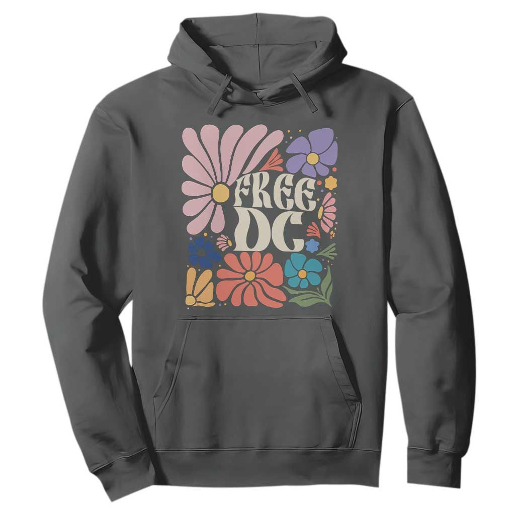 Free DC Subtle Groovy Floral Hoodie Washington D.C. Rights Retro Hippie Style TS02 Dark Heather Print Your Wear