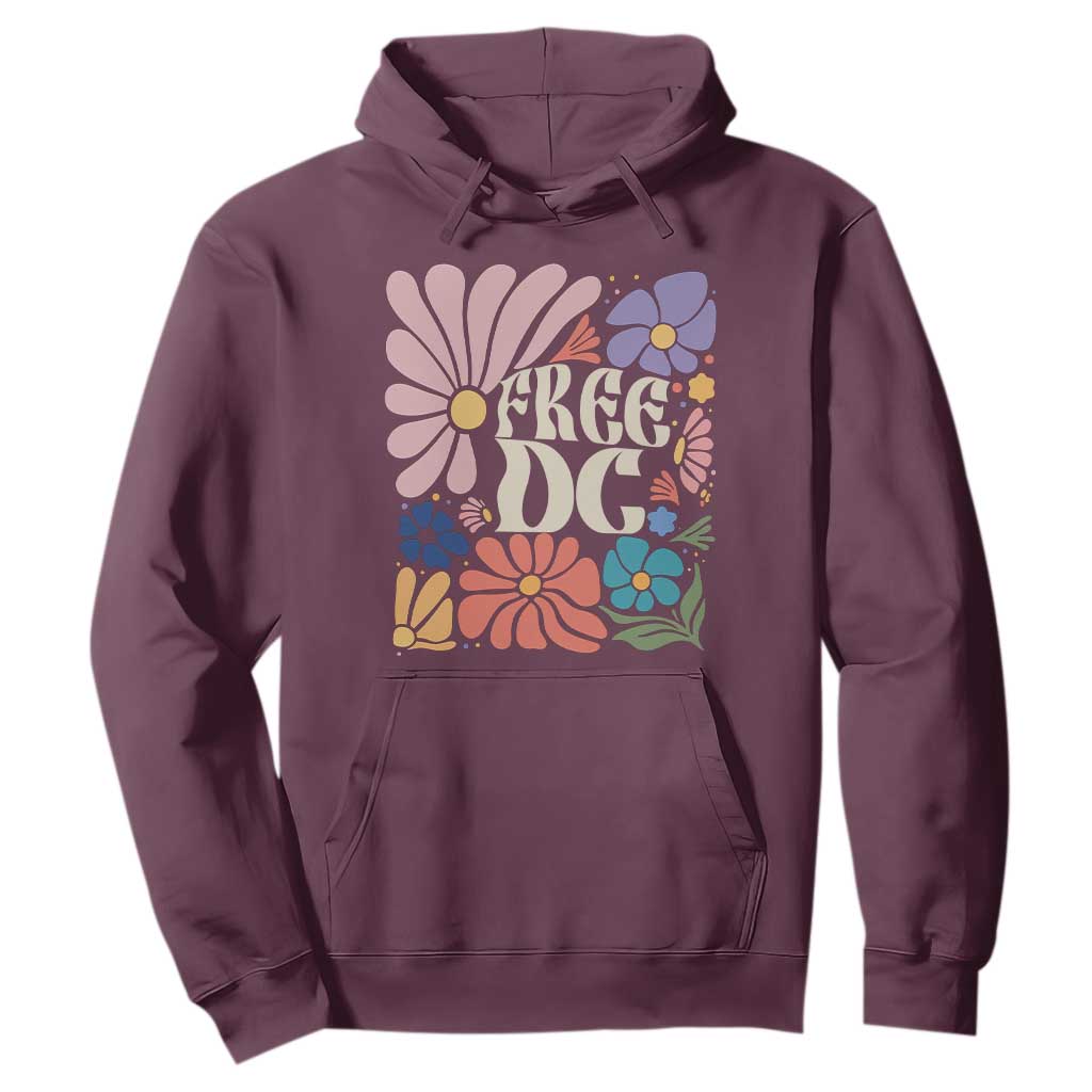 Free DC Subtle Groovy Floral Hoodie Washington D.C. Rights Retro Hippie Style TS02 Maroon Print Your Wear