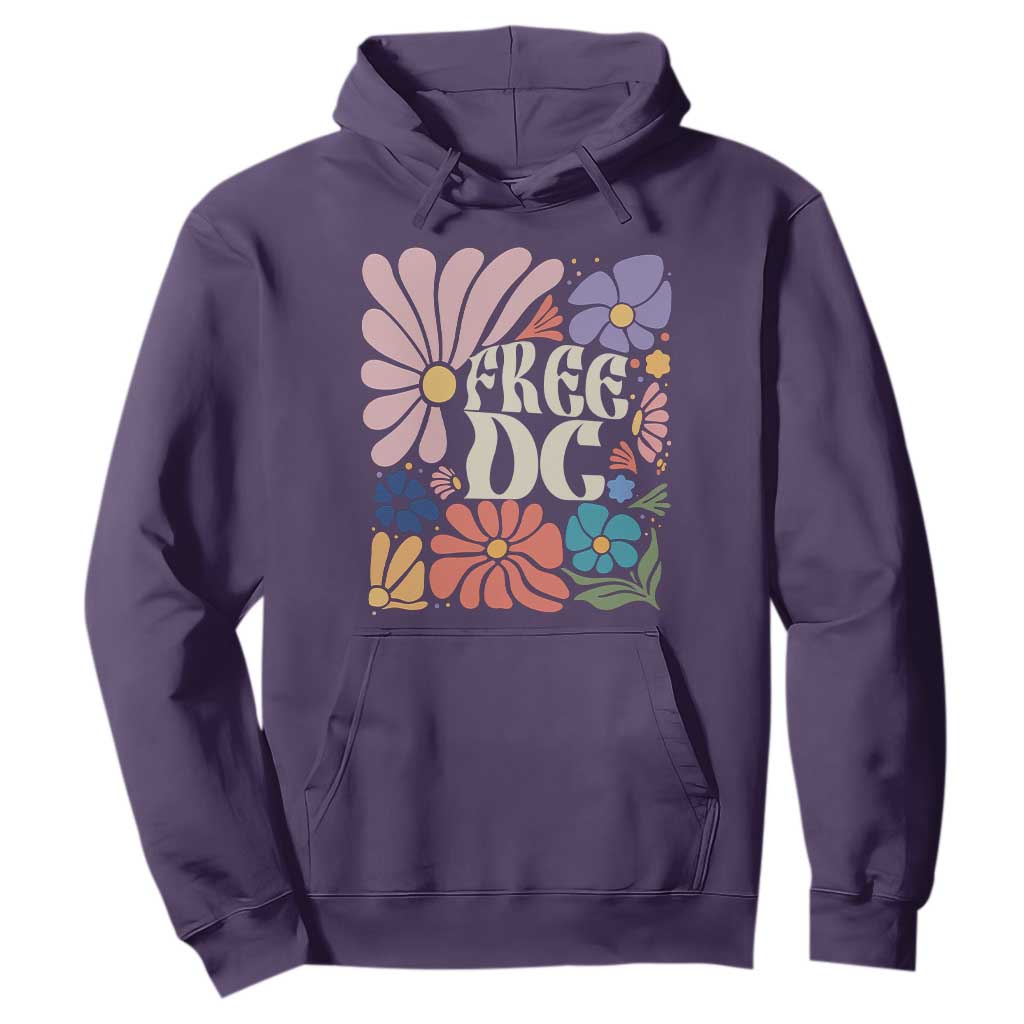 Free DC Subtle Groovy Floral Hoodie Washington D.C. Rights Retro Hippie Style TS02 Purple Print Your Wear