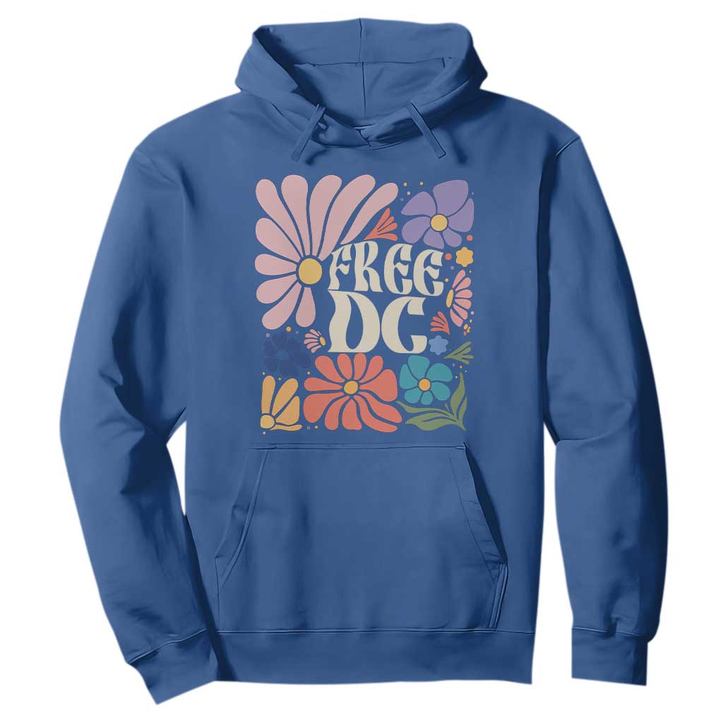 Free DC Subtle Groovy Floral Hoodie Washington D.C. Rights Retro Hippie Style TS02 Royal Blue Print Your Wear
