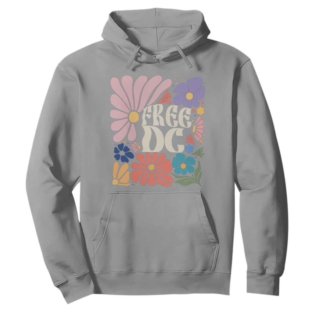 Free DC Subtle Groovy Floral Hoodie Washington D.C. Rights Retro Hippie Style TS02 Sport Gray Print Your Wear