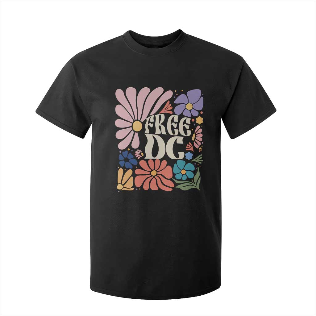 Free DC Subtle Groovy Floral T Shirt For Kid Washington D.C. Rights Retro Hippie Style TS02 Black Print Your Wear