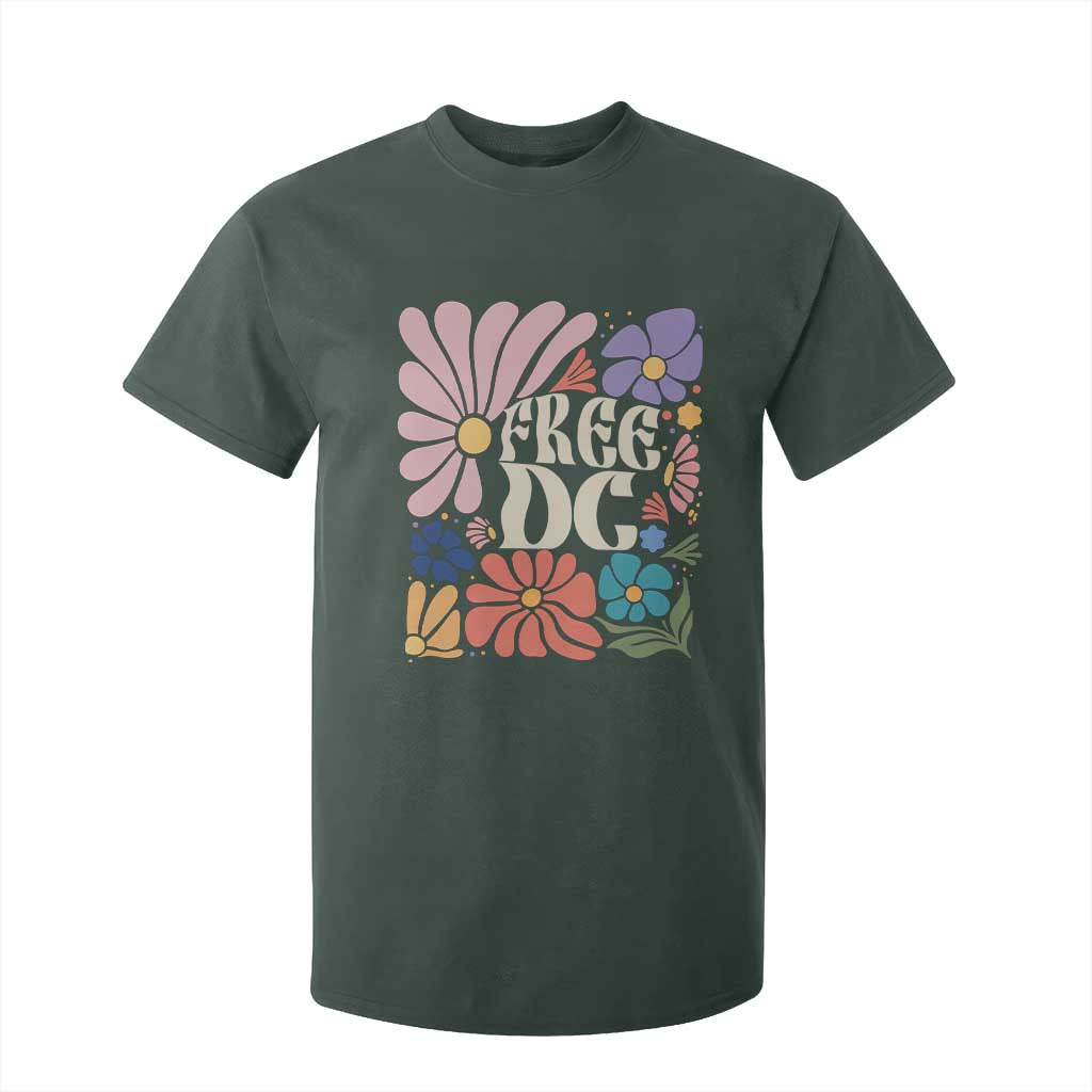 Free DC Subtle Groovy Floral T Shirt For Kid Washington D.C. Rights Retro Hippie Style TS02 Dark Forest Green Print Your Wear