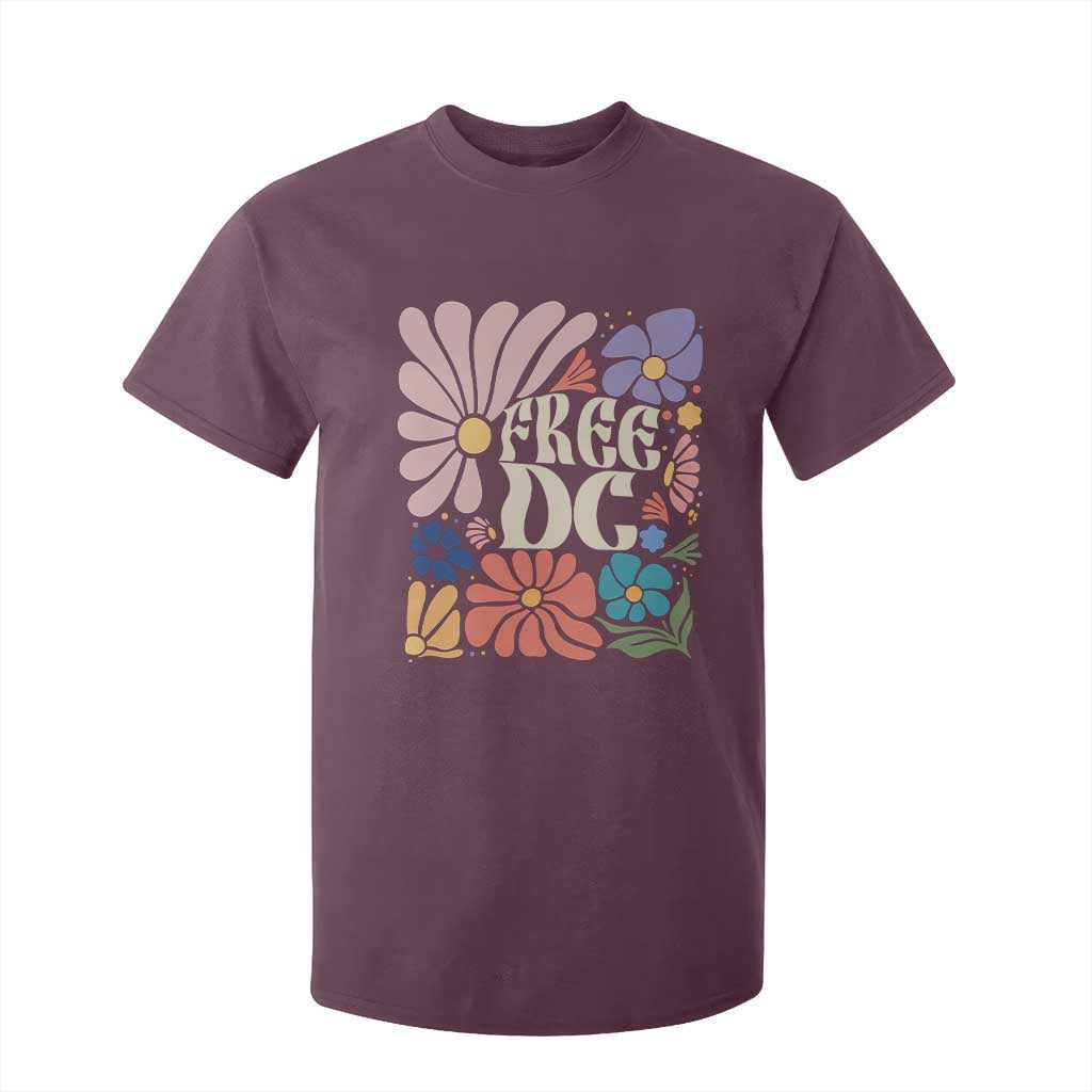 Free DC Subtle Groovy Floral T Shirt For Kid Washington D.C. Rights Retro Hippie Style TS02 Maroon Print Your Wear
