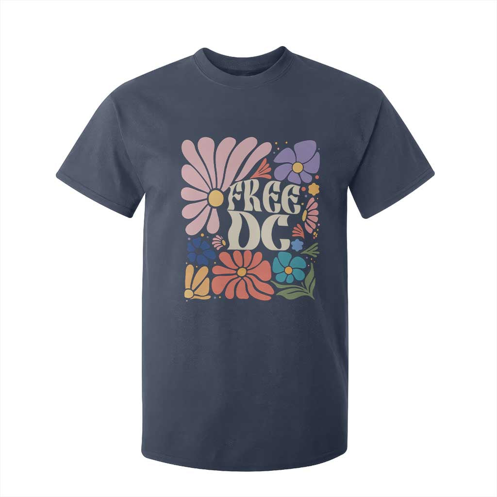 Free DC Subtle Groovy Floral T Shirt For Kid Washington D.C. Rights Retro Hippie Style TS02 Navy Print Your Wear