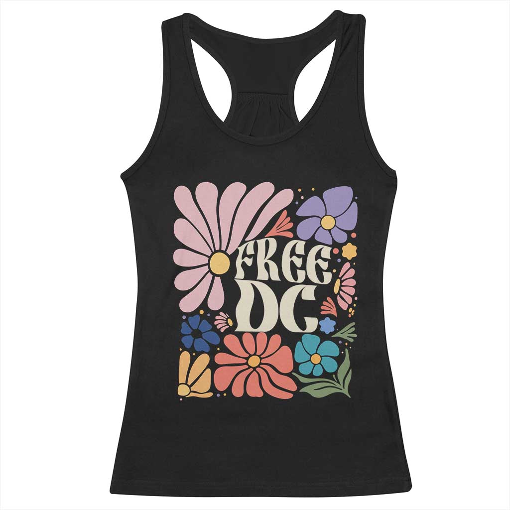 Free DC Subtle Groovy Floral Racerback Tank Top Washington D.C. Rights Retro Hippie Style TS02 Black Print Your Wear