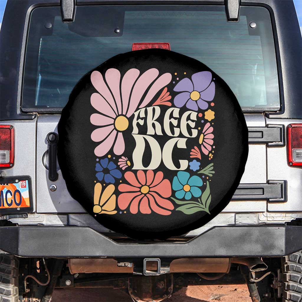 Free DC Subtle Groovy Floral Spare Tire Cover Washington D.C. Rights Retro Hippie Style TS02 No hole Black Print Your Wear