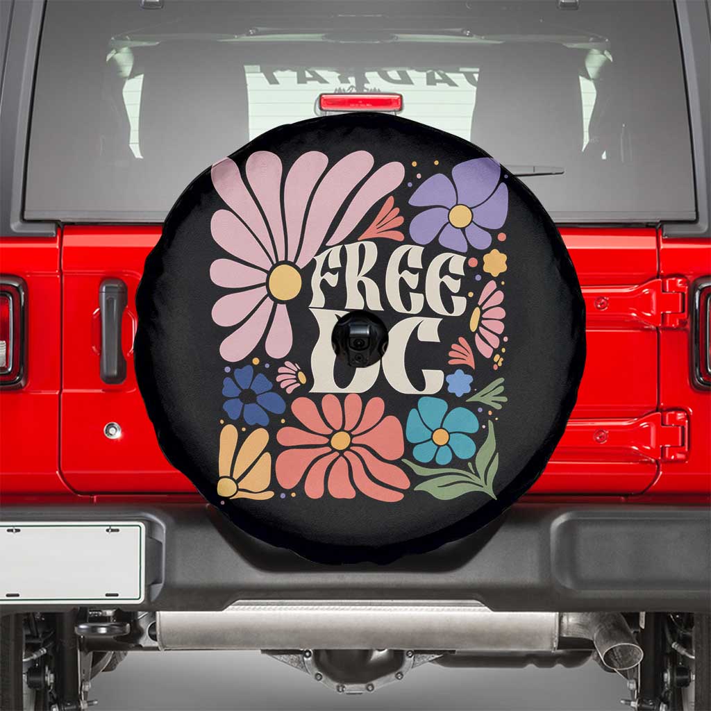 Free DC Subtle Groovy Floral Spare Tire Cover Washington D.C. Rights Retro Hippie Style TS02 Black Print Your Wear