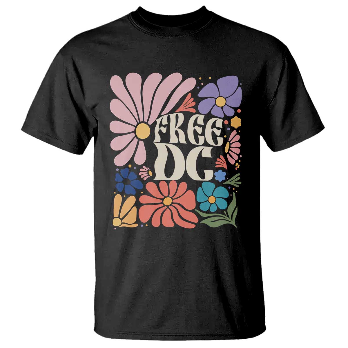 Free DC Subtle Groovy Floral T Shirt Washington D.C. Rights Retro Hippie Style TS02 Black Print Your Wear