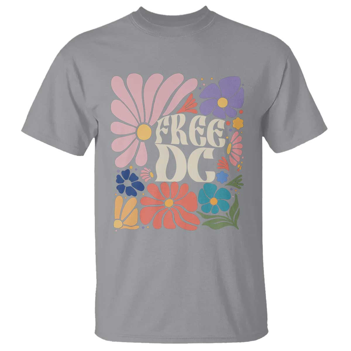 Free DC Subtle Groovy Floral T Shirt Washington D.C. Rights Retro Hippie Style TS02 Sport Gray Print Your Wear