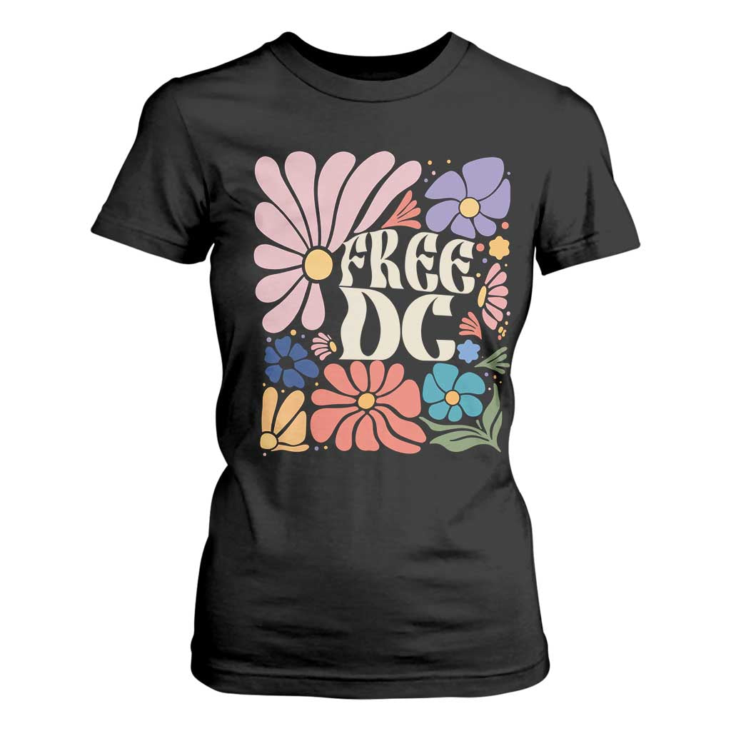 Free DC Subtle Groovy Floral T Shirt For Women Washington D.C. Rights Retro Hippie Style TS02 Black Print Your Wear