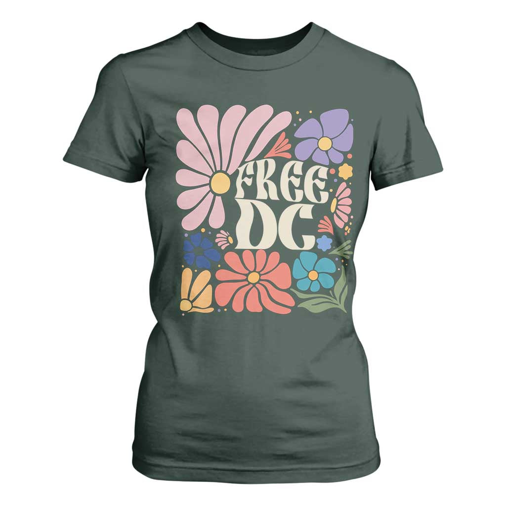 Free DC Subtle Groovy Floral T Shirt For Women Washington D.C. Rights Retro Hippie Style TS02 Dark Forest Green Print Your Wear