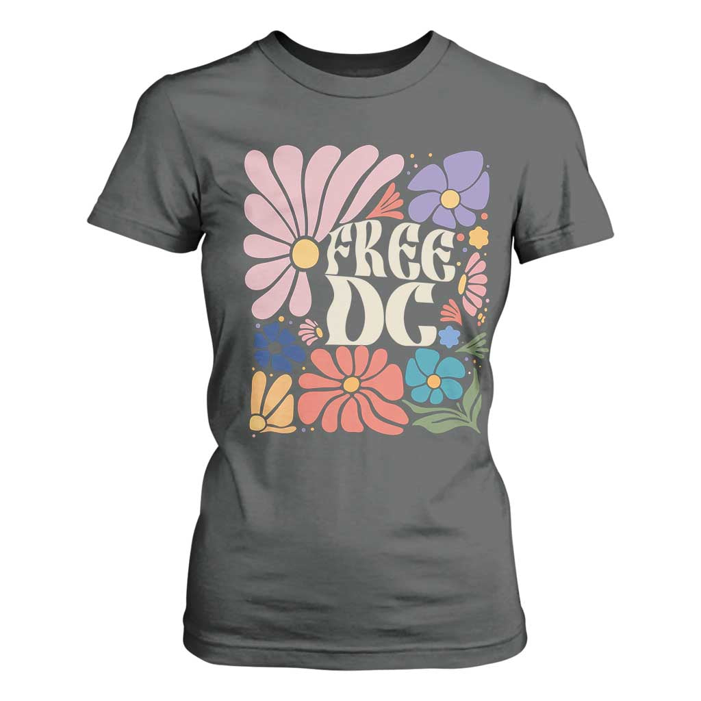 Free DC Subtle Groovy Floral T Shirt For Women Washington D.C. Rights Retro Hippie Style TS02 Dark Heather Print Your Wear