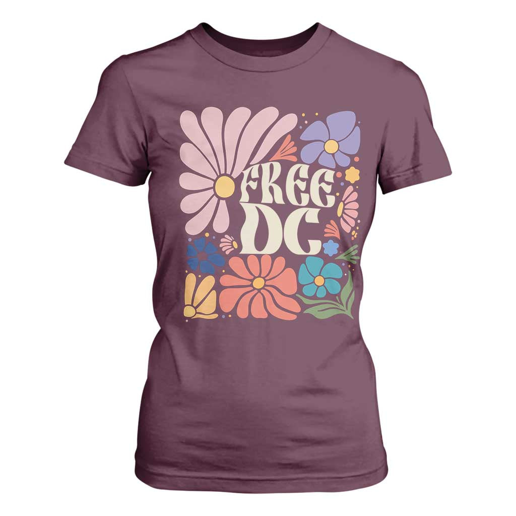 Free DC Subtle Groovy Floral T Shirt For Women Washington D.C. Rights Retro Hippie Style TS02 Maroon Print Your Wear