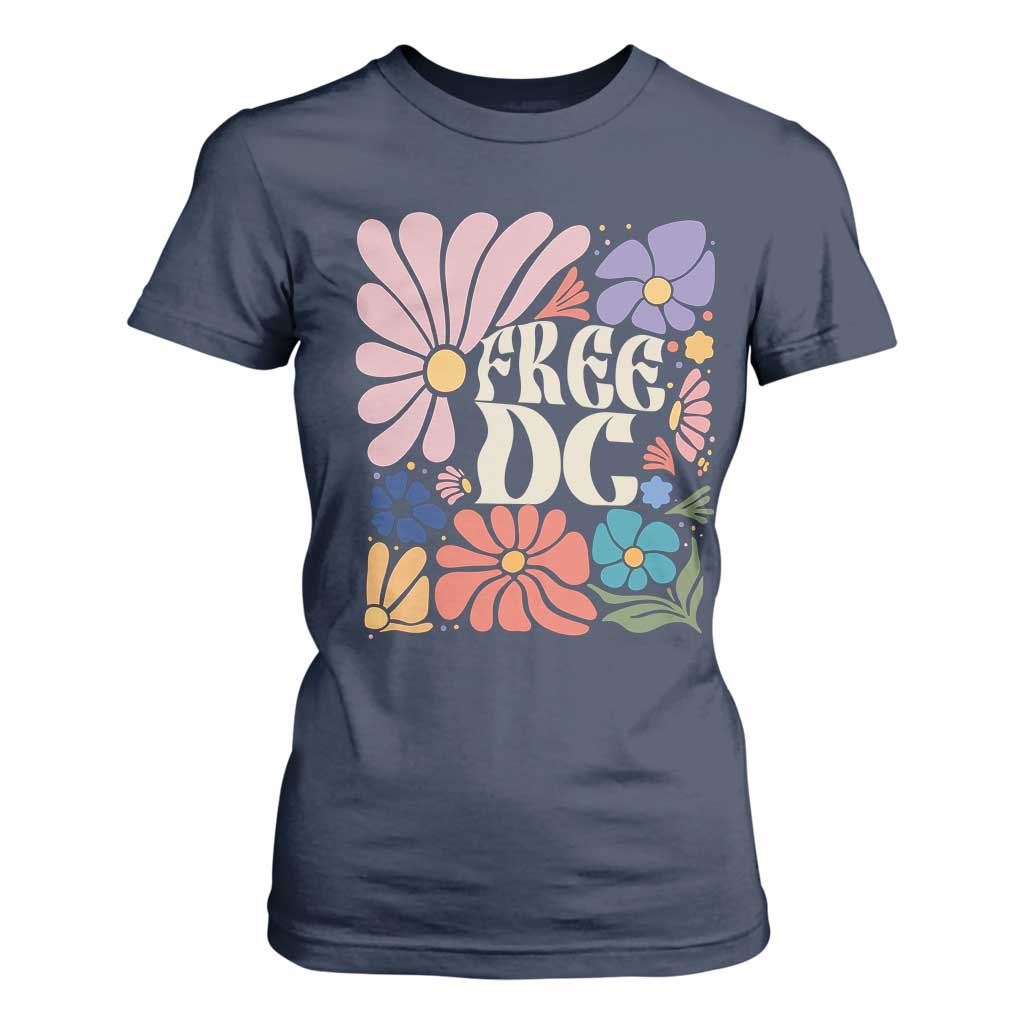 Free DC Subtle Groovy Floral T Shirt For Women Washington D.C. Rights Retro Hippie Style TS02 Navy Print Your Wear