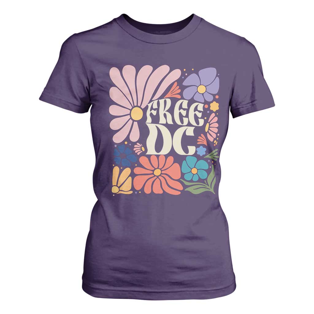 Free DC Subtle Groovy Floral T Shirt For Women Washington D.C. Rights Retro Hippie Style TS02 Purple Print Your Wear