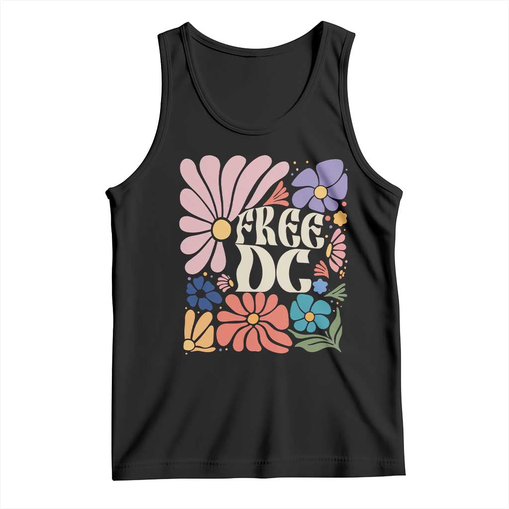 Free DC Subtle Groovy Floral Tank Top Washington D.C. Rights Retro Hippie Style TS02 Black Print Your Wear