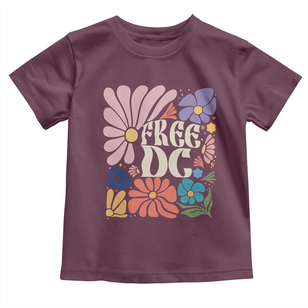 Free DC Subtle Groovy Floral Toddler T Shirt Washington D.C. Rights Retro Hippie Style TS02 Maroon Print Your Wear