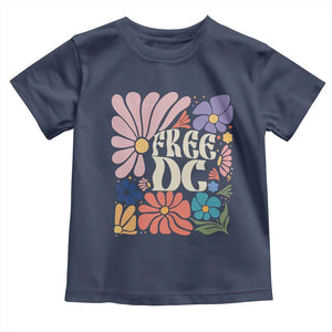 Free DC Subtle Groovy Floral Toddler T Shirt Washington D.C. Rights Retro Hippie Style TS02 Navy Print Your Wear