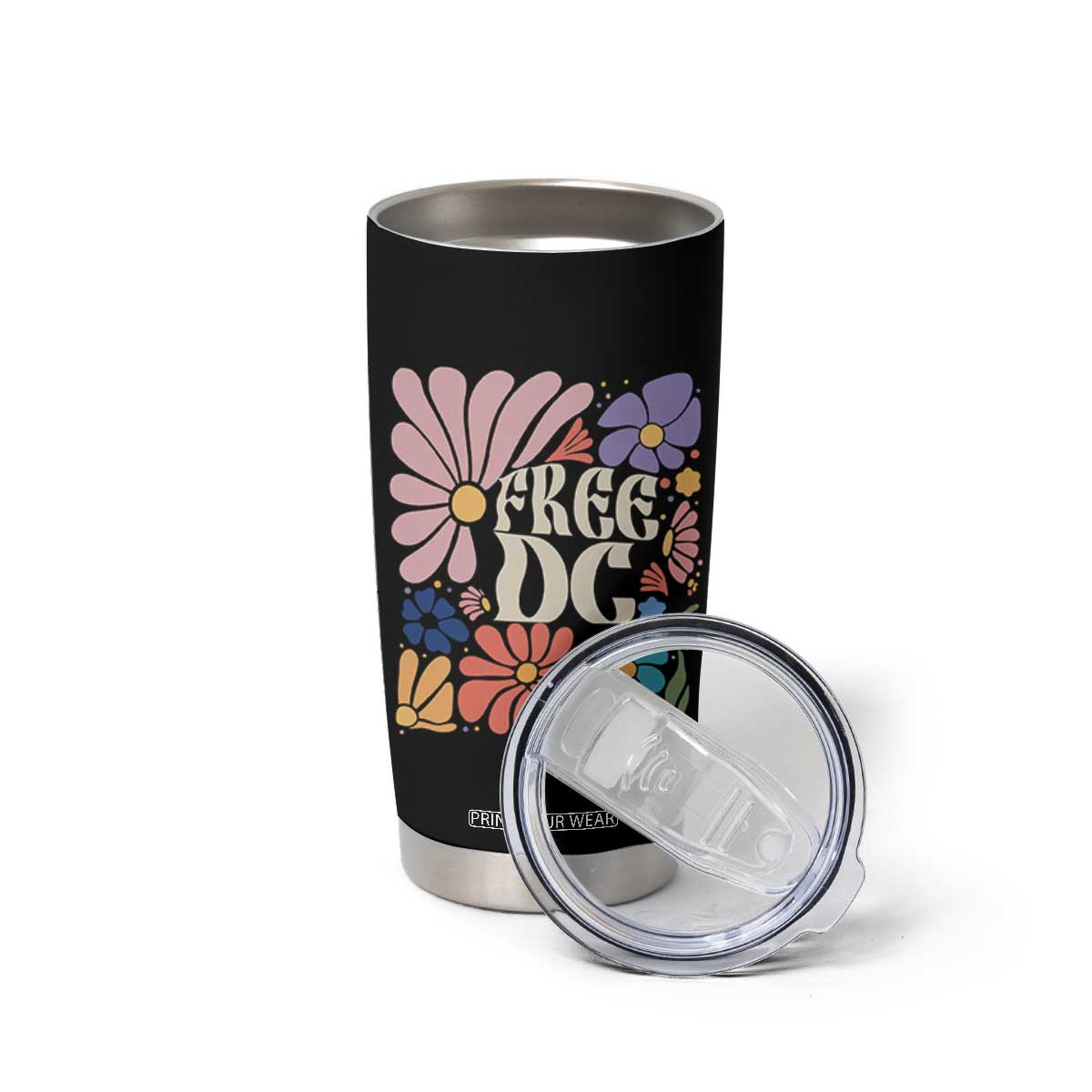 Free DC Subtle Groovy Floral Tumbler Cup Washington D.C. Rights Retro Hippie Style TS02 Print Your Wear