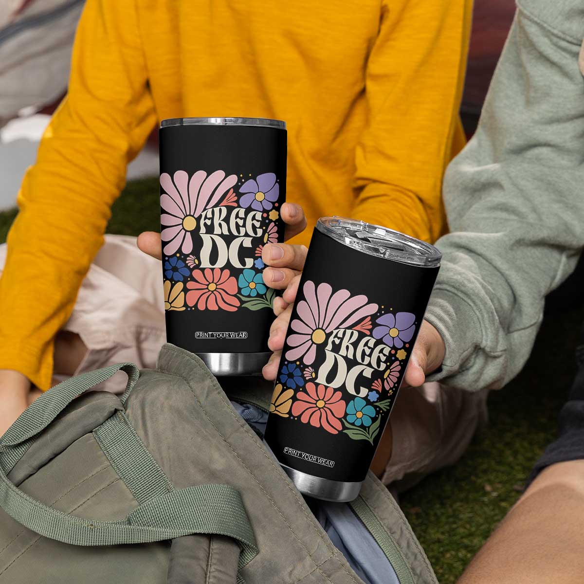 Free DC Subtle Groovy Floral Tumbler Cup Washington D.C. Rights Retro Hippie Style TS02 Print Your Wear