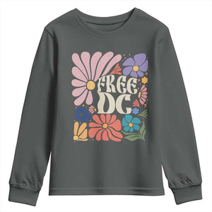 Free DC Subtle Groovy Floral Youth Sweatshirt Washington D.C. Rights Retro Hippie Style TS02 Dark Heather Print Your Wear