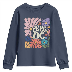 Free DC Subtle Groovy Floral Youth Sweatshirt Washington D.C. Rights Retro Hippie Style TS02 Navy Print Your Wear