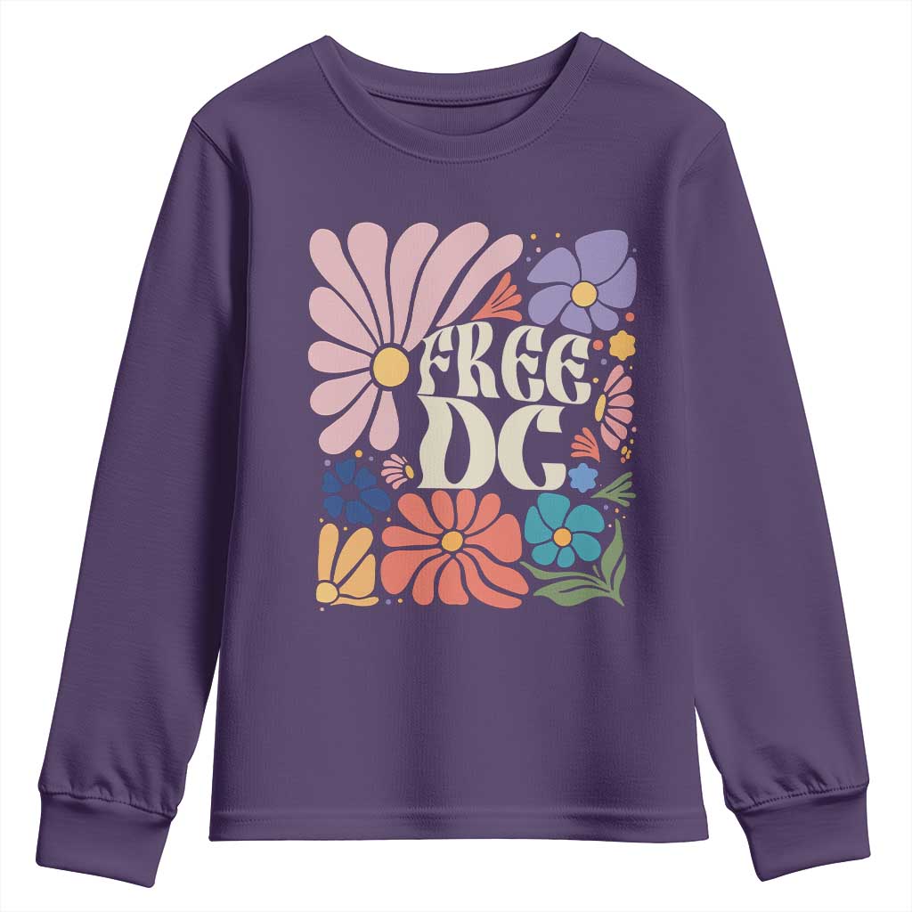 Free DC Subtle Groovy Floral Youth Sweatshirt Washington D.C. Rights Retro Hippie Style TS02 Purple Print Your Wear