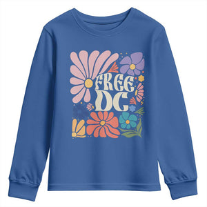 Free DC Subtle Groovy Floral Youth Sweatshirt Washington D.C. Rights Retro Hippie Style TS02 Royal Blue Print Your Wear