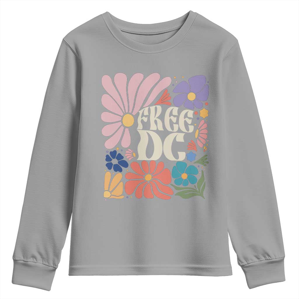 Free DC Subtle Groovy Floral Youth Sweatshirt Washington D.C. Rights Retro Hippie Style TS02 Sport Gray Print Your Wear