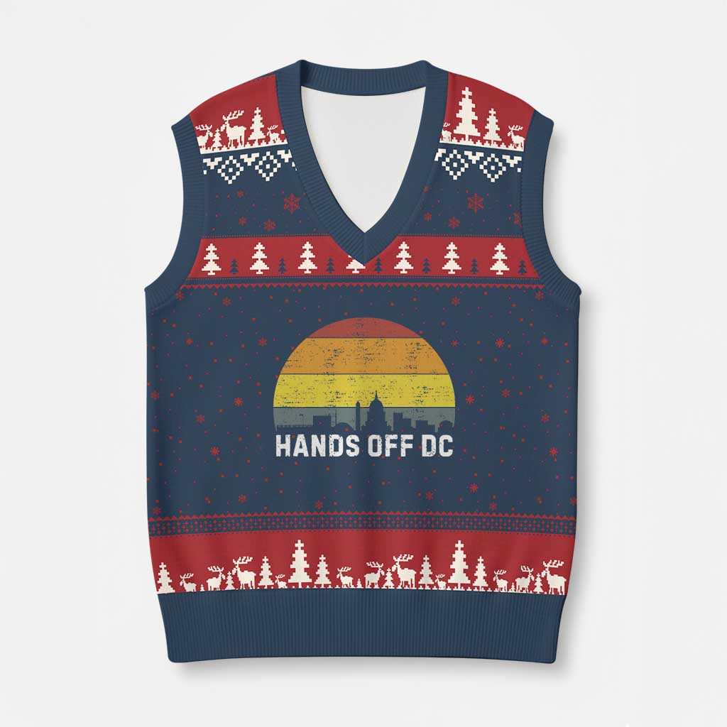 Hands Off DC V-Neck Knit Sweater Vest Retro Washington D.C. Skyline TS02 Navy Red Print Your Wear