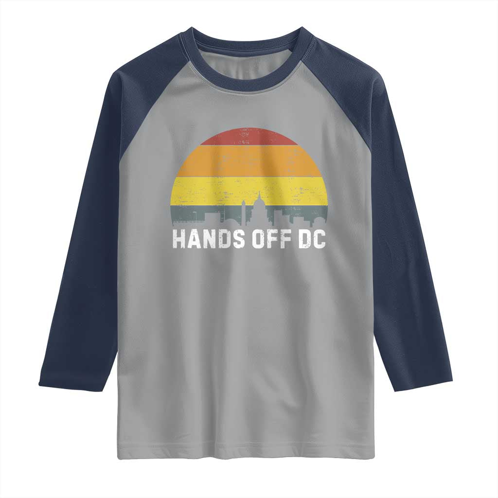 Hands Off DC Raglan Shirt Retro Washington D.C. Skyline TS02 Sport Gray Navy Print Your Wear