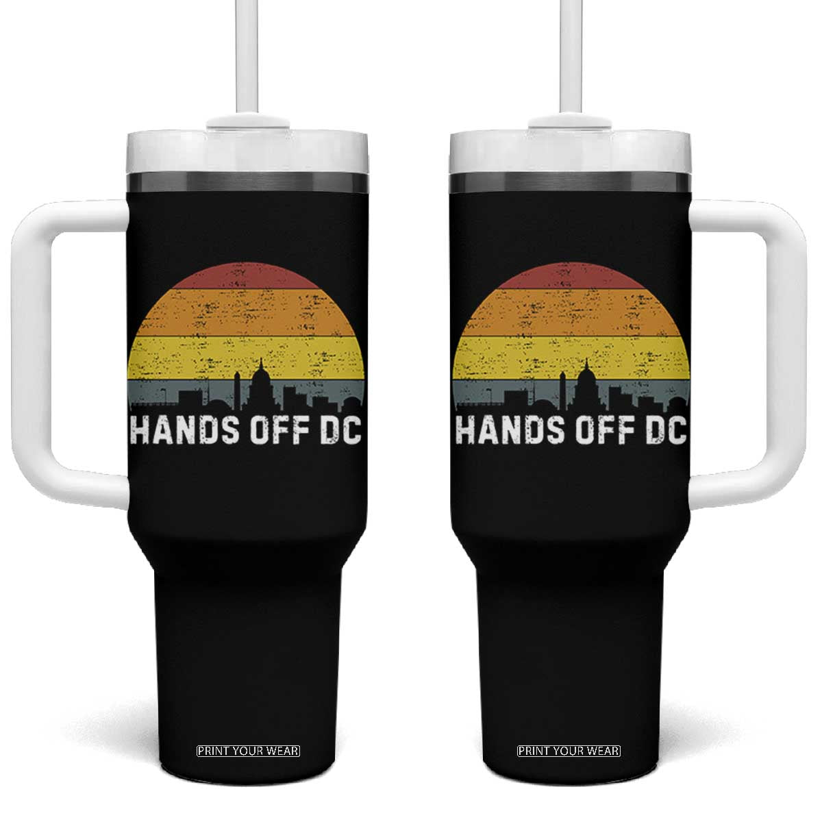 Hands Off DC Tumbler With Handle Retro Washington D.C. Skyline TS02 One Size: 40 oz Black Print Your Wear
