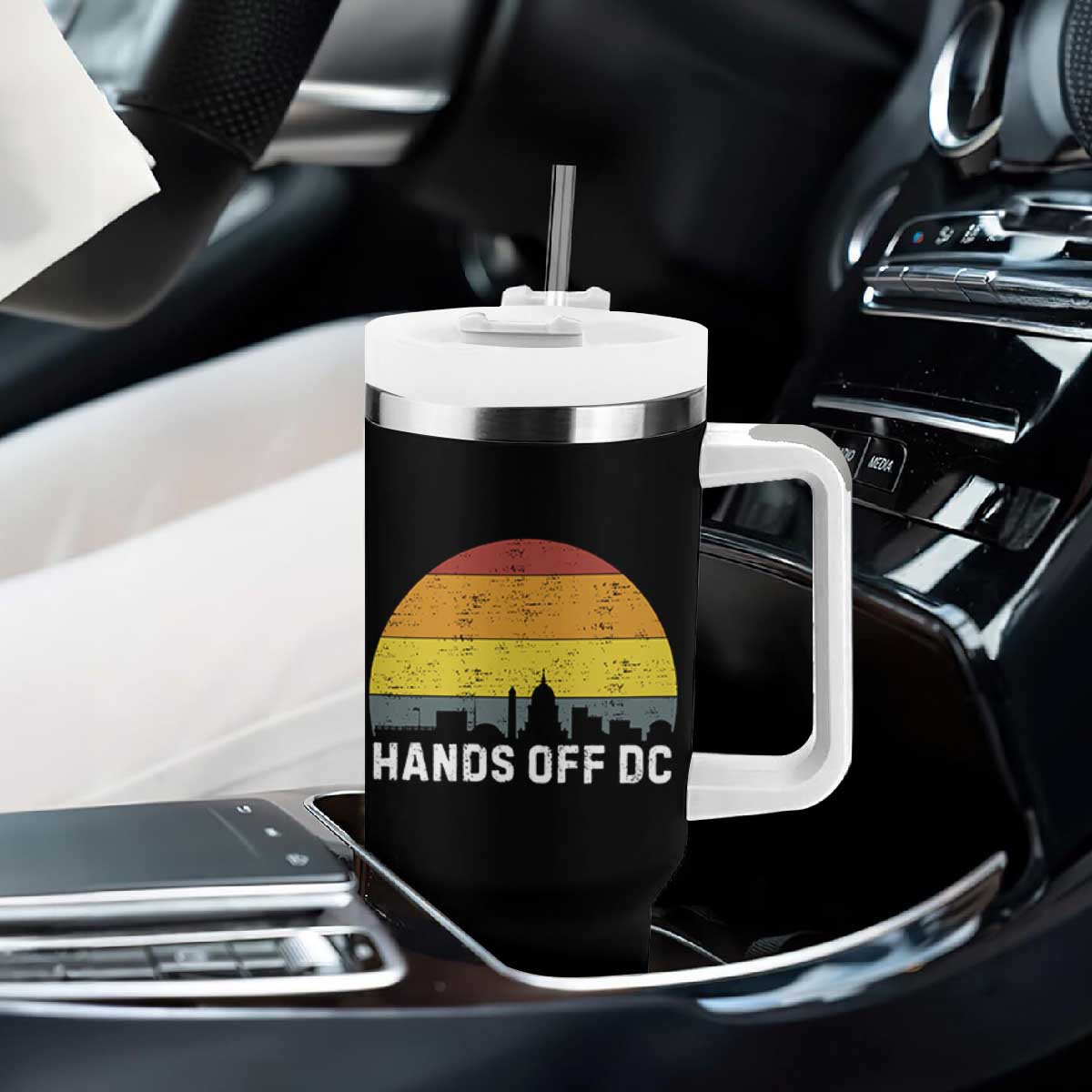 Hands Off DC Tumbler With Handle Retro Washington D.C. Skyline TS02 Print Your Wear