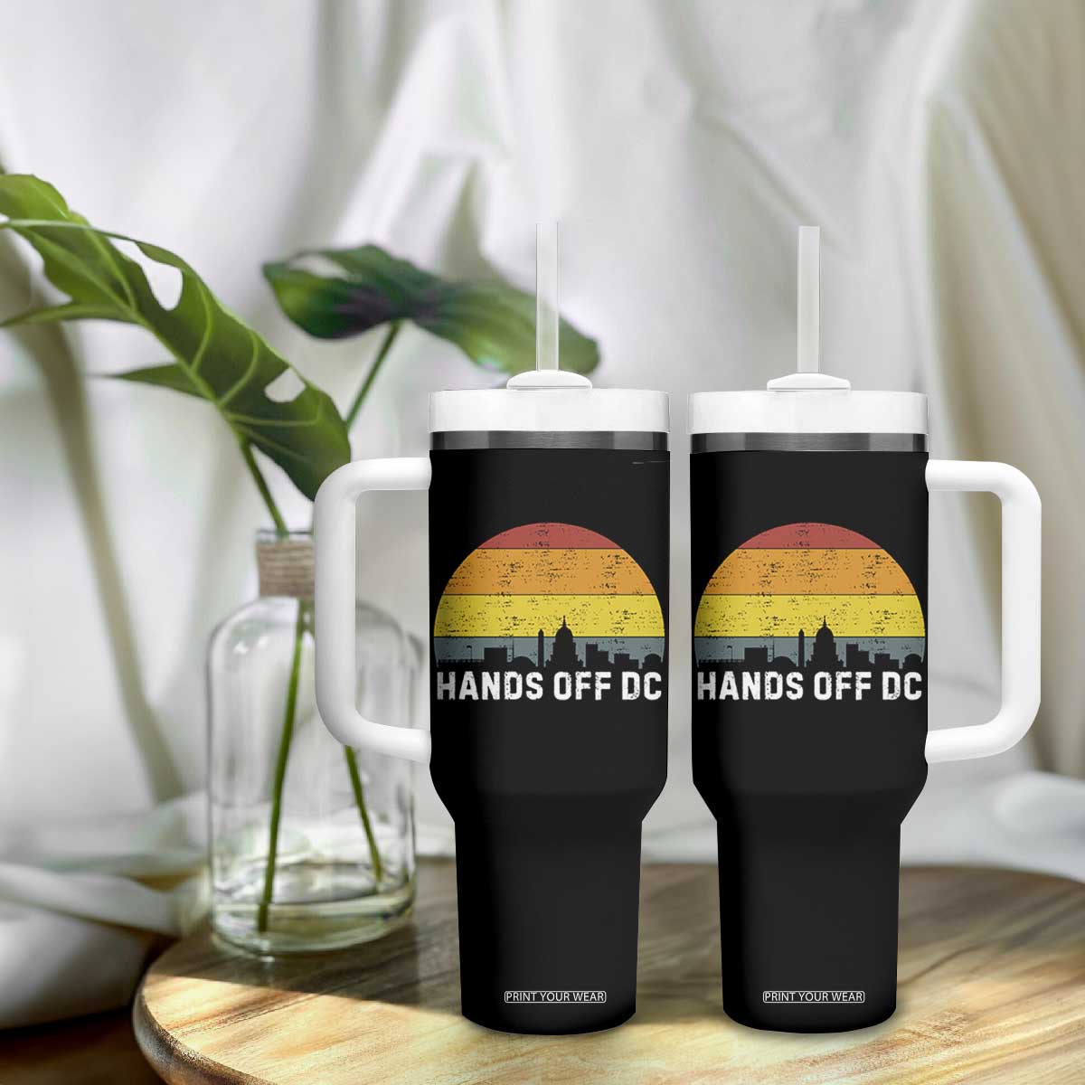 Hands Off DC Tumbler With Handle Retro Washington D.C. Skyline TS02 Print Your Wear