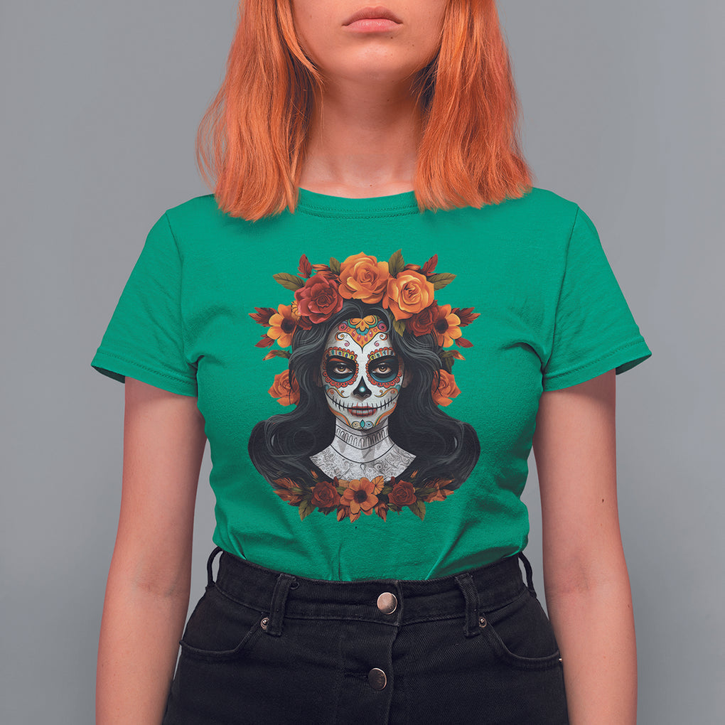 Day of the Dead Women T Shirt For Women De Los Muertos Calavera La Catrina Sugar Skull Women TS02 Irish Green Printyourwear