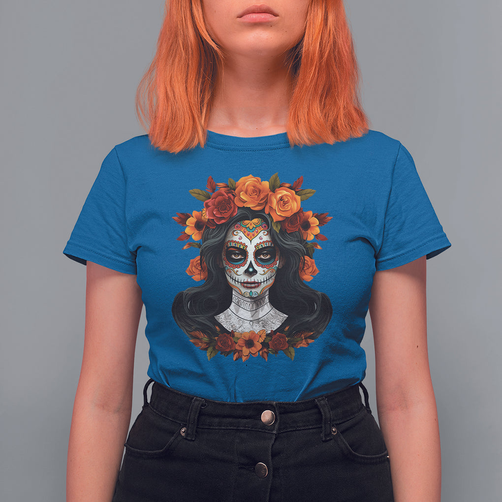 Day of the Dead Women T Shirt For Women De Los Muertos Calavera La Catrina Sugar Skull Women TS02 Royal Blue Printyourwear