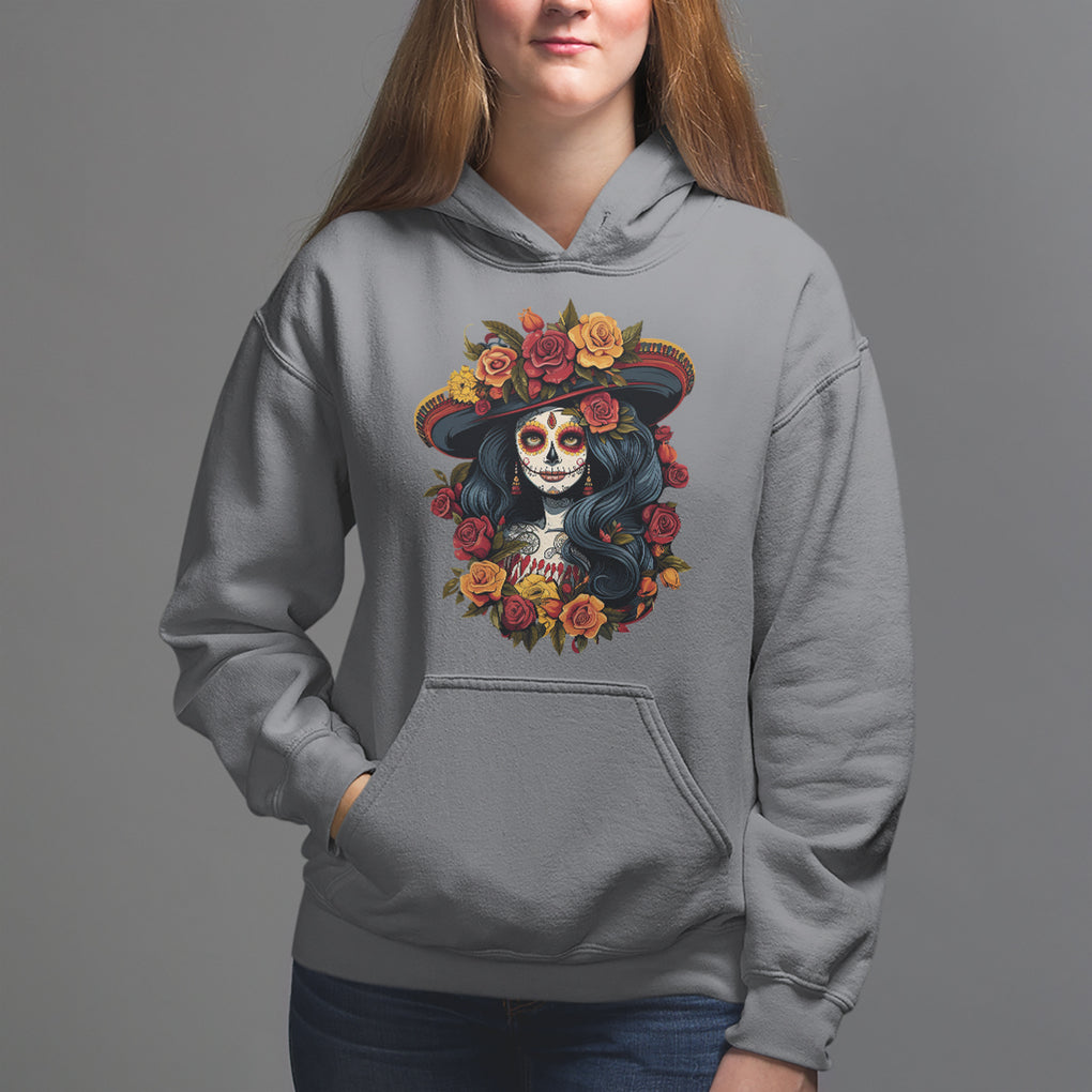 Day of the Dead Women Hoodie La Catrina De Los Muertos Calavera Sugar Skull Women TS02 Charcoal Printyourwear