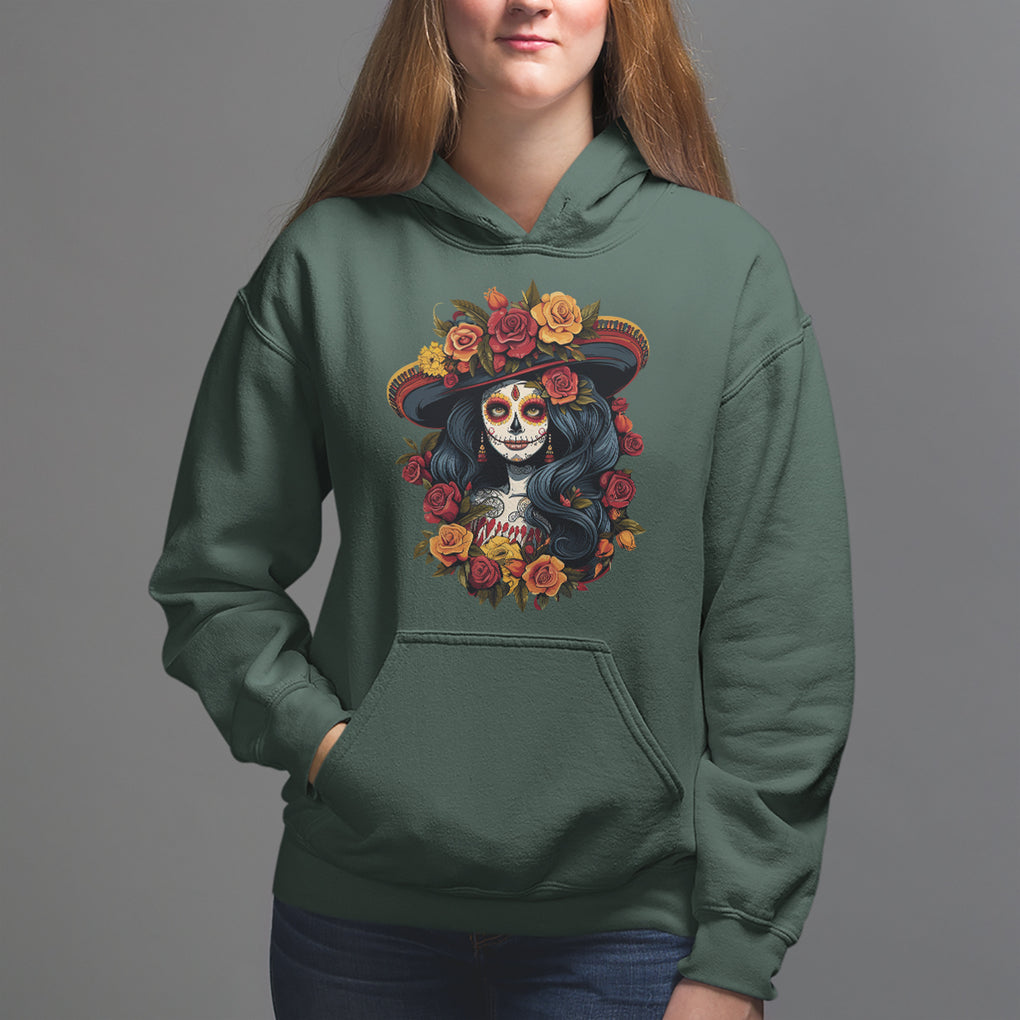 Day of the Dead Women Hoodie La Catrina De Los Muertos Calavera Sugar Skull Women TS02 Dark Forest Green Printyourwear