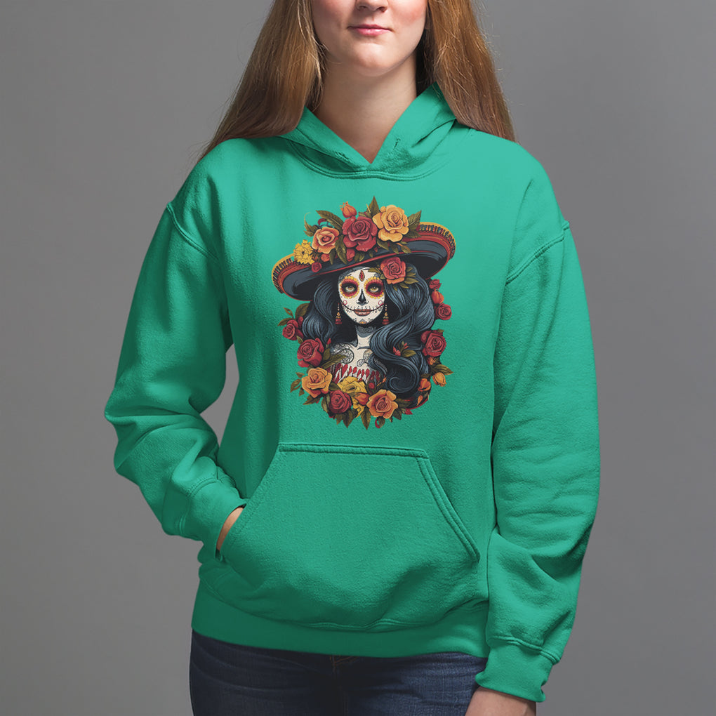 Day of the Dead Women Hoodie La Catrina De Los Muertos Calavera Sugar Skull Women TS02 Irish Green Printyourwear